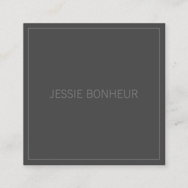 Modern Thin Frame & Your Name | Dark Grey & Grey Square Business Card (Front)