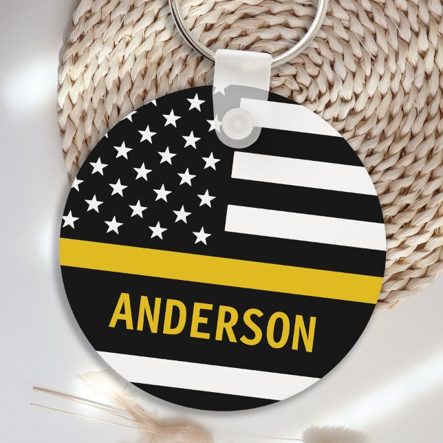 Modern Thin Gold Line Personalised 911 Dispatcher Key Ring (Creator Uploaded)