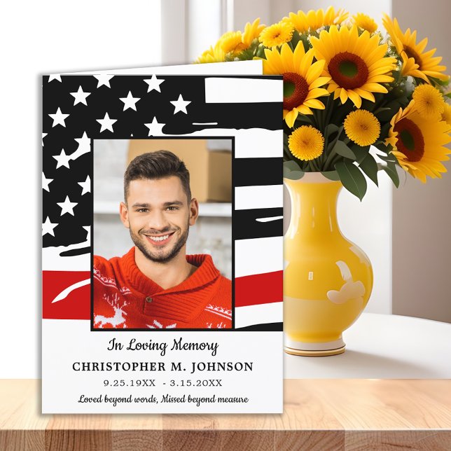 Modern Thin Red Line Firefighter Memorial Funeral Thank You Card (Creator Uploaded)