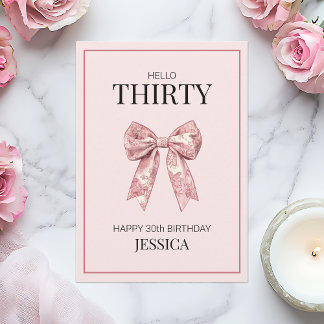 Modern Thirty Elegant Pink Bow Happy 30th Birthday Card