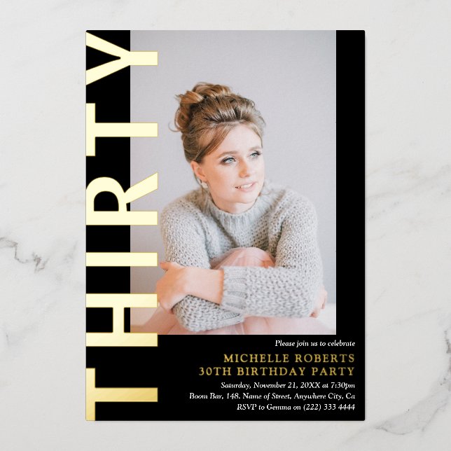 Modern THIRTY Photo 30th Birthday Party Invitation (Front)