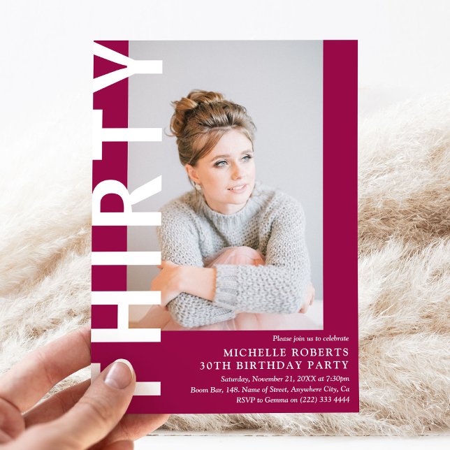 Modern THIRTY Photo 30th Birthday Party Invitation (Creator Uploaded)