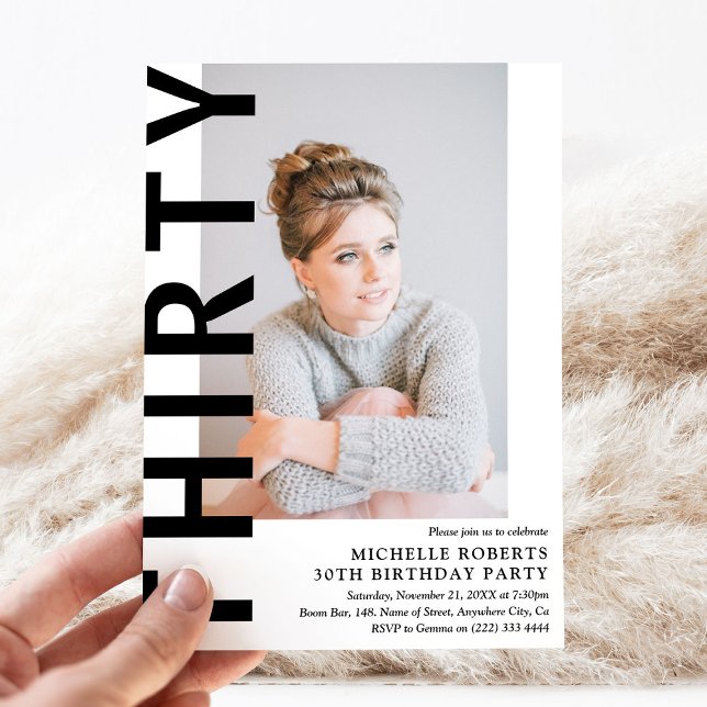 Modern THIRTY Photo 30th Birthday Party Invitation (Creator Uploaded)
