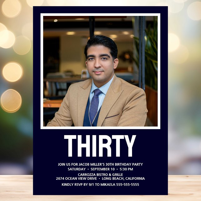 Modern THIRTY Photo 30th Birthday Party Invitation (Creator Uploaded)