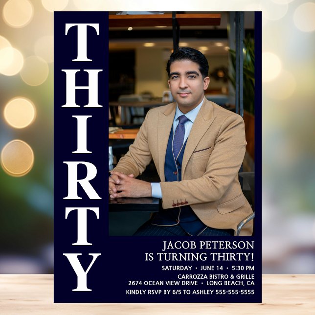 Modern THIRTY Photo 30th Birthday Party Invitation (Creator Uploaded)