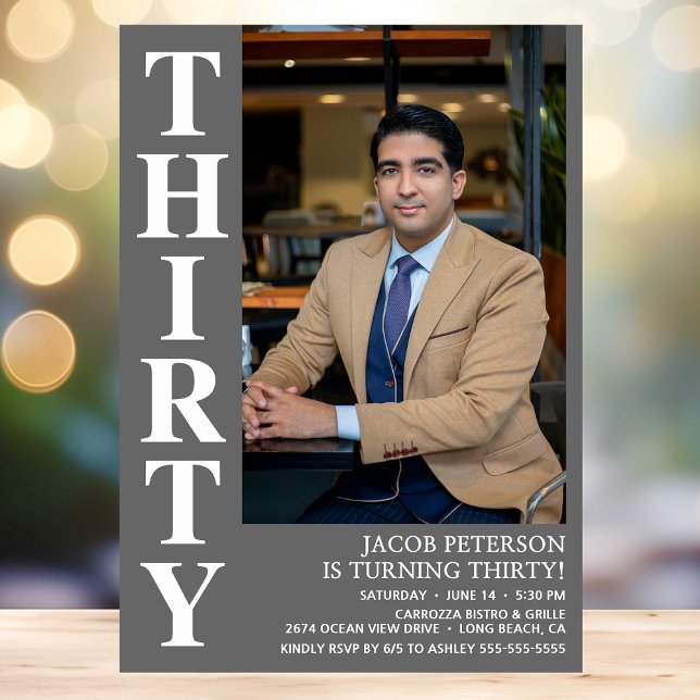 Modern THIRTY Photo 30th Birthday Party Invitation (Creator Uploaded)