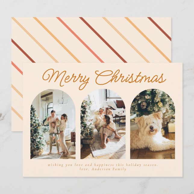 Modern Three Arch Curve Photo Christmas Terracotta Holiday Card (Front/Back)