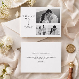 Modern Three Black & White Couple Photo Wedding Thank You Card