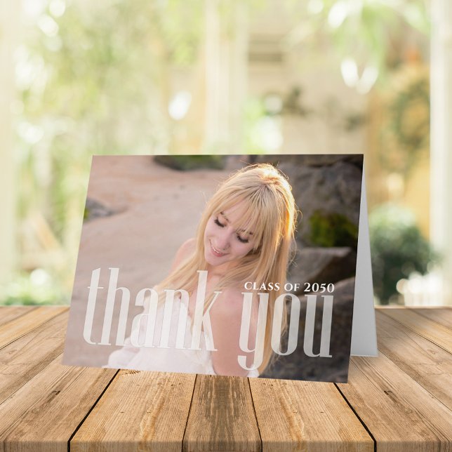Modern Three Image Graduation Appreciation Card (Graduation photo folding thank you card with modern style typography.)