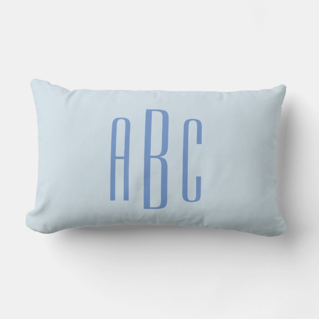 Modern Three Letter Monogram Light Blue Lumbar Cushion (Front)