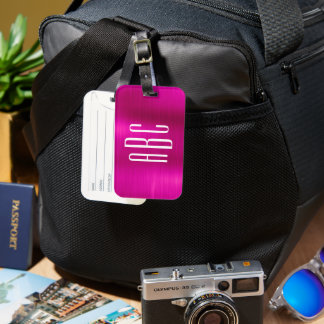 Modern Three Letter Monogrammed Hot Pink Foil Luggage Tag