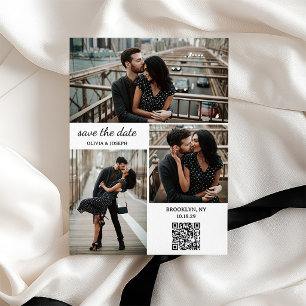 Modern Three Photo and QR Code Wedding Save The Date