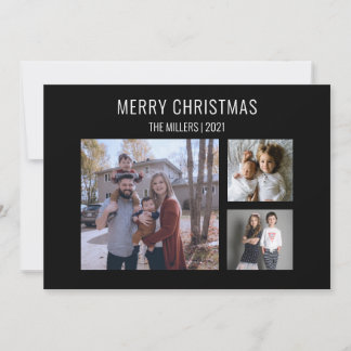 Modern Three Photo Christmas Card - Black