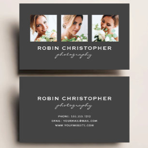 Modern Three Photo Collage Charcoal Photographer Business Card