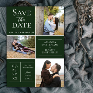 Modern Three Photo Collage Emerald Green Save The Date