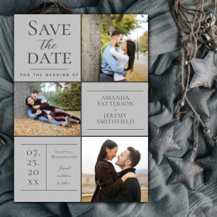Modern Three Photo Collage   Grey Save the Date