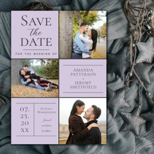 Modern Three Photo Collage Lavender Save The Date