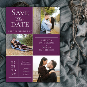 Modern Three Photo Collage   Magenta Save The Date