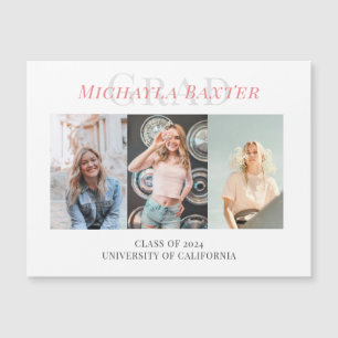 Modern Three Photo Collage Pink Graduation