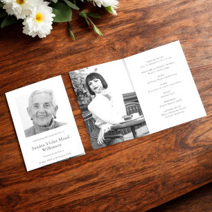 Modern three photo funeral order of service  invitation