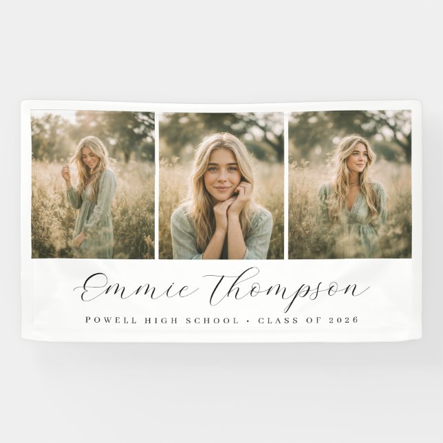 Modern Three Photo Graduation Collage Banner (Horizontal)