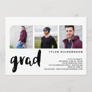 Modern Three Photo Graduation Party Invitation