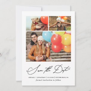 Modern Three Photo Hand Lettered Save The Date