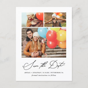 Modern Three Photo Hand Lettered Save the Date Invitation Postcard