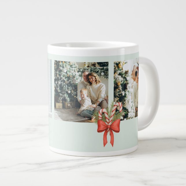 Modern Three-Photo Holiday Family Collage Large Coffee Mug (Front Right)