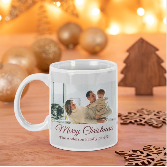 Modern Three-Photo Holiday Family Collage Large Coffee Mug (Creator Uploaded)