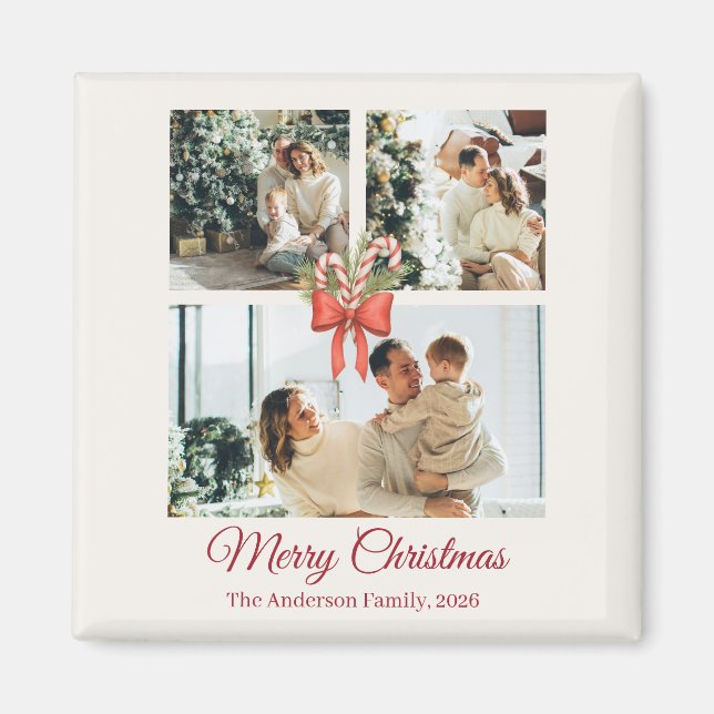 Modern Three-Photo Holiday Family Collage Magnet (Front)