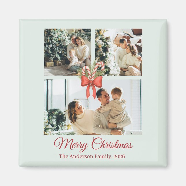 Modern Three-Photo Holiday Family Collage Magnet (Front)