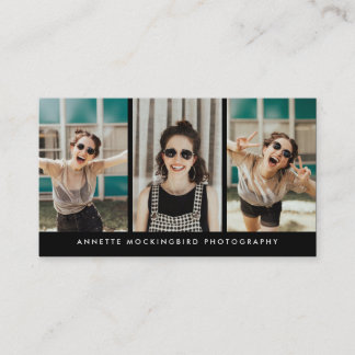 Modern Three Photo Photography Black Business Card