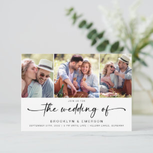 Modern Three Photo QR Code RSVP Wedding Invitation