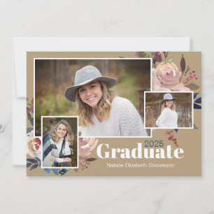 Modern Three Photo Watercolor Graduation Party Invitation