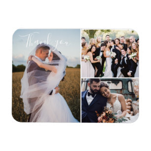 Modern Three Wedding Day Photo Thank You Magnet