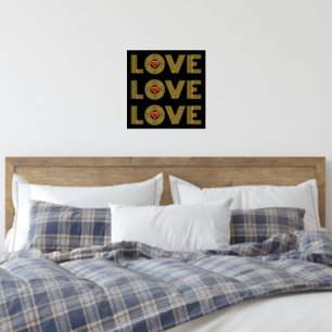 Modern three word "LOVE" word and red hearts black Foil Prints