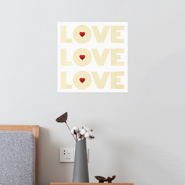 Modern three word "LOVE" word and red hearts Foil Prints (In Situ (Bedroom 2))