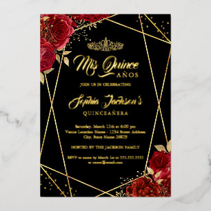 Modern Tiara Floral Gold Red Quinceanera