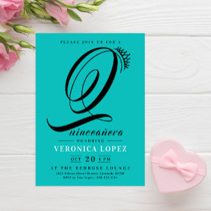 Modern Tiara Turquoise 15th Quinceañera Party Invitation