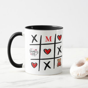 Modern Tic Tac Toe Valentines Day Initial Mug