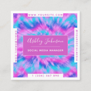 Modern Tie Dye Pink Blue & Purple Trendy Colourful Square Business Card