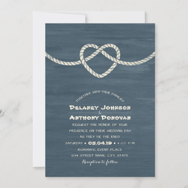 Modern Tie The Knot Unique Beach Nautical Wedding Invitation (Front)