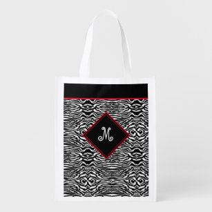 Modern Tiger Black White Stripes Abstract Pattern Reusable Grocery Bag