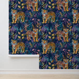 Modern tiger foliage pattern wallpaper