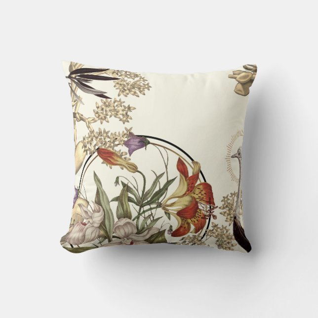 Modern Tiger Lily & Wildflower Floral Cushion (Front)