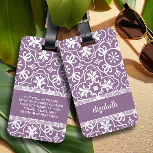 Modern Tile Pattern Contact Information - orchid Luggage Tag