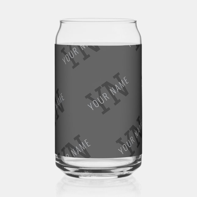 Modern Tiled Dark Grey Monogrammed Name/other Text Can Glass (Front)