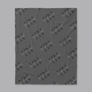 Modern Tiled Dark Grey Monogrammed Name/other Text Fleece Blanket