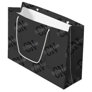 Modern Tiled Dark Grey Monogrammed Name/other Text Large Gift Bag
